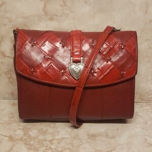 Brighton red leather flap clousure crossbody bag/wallet
